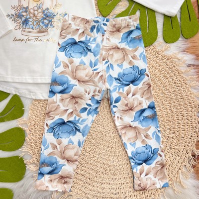 Conj. Blusa Manga Longa Lamp for the Paths e Calça Legging Floral - Off White